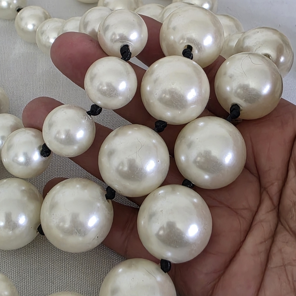 Large Statement Multi Strand Chunky Pearl Necklace and Earrings Set - Picture 7 of 15